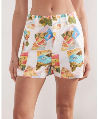 Dazie - Amalfi Amore Linen Blend Shorts - Shorts (Amalfi Amore Postcards) Amalfi Amore Linen Blend Shorts
