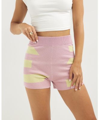 Dazie - Baja Knit Shorts - High-Waisted (Pink & Yellow) Baja Knit Shorts
