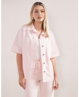 Dazie - Balmy Nights Short Sleeve Denim Overshirt - Denim jacket (Pink) Balmy Nights Short Sleeve Denim Overshirt