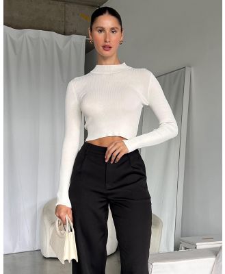 Dazie - Cityscape Knit Long Sleeve Crop Top - Cropped tops (Off White) Cityscape Knit Long Sleeve Crop Top