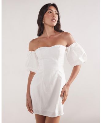 Dazie - Cotton Candy Linen Blend Puff Shoulder Mini Dress - Dresses (White) Cotton Candy Linen Blend Puff Shoulder Mini Dress