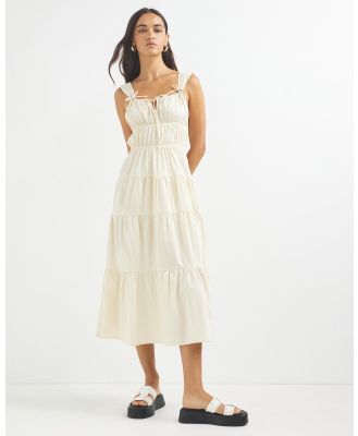 Dazie - Dreaming Of Summer Cotton Gathered Midi Dress - Dresses (Cream) Dreaming Of Summer Cotton Gathered Midi Dress