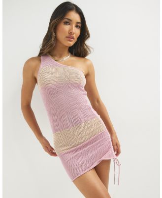 Dazie - Femme One Shoulder Knit Mini Dress - Dresses (Pink & Yellow) Femme One Shoulder Knit Mini Dress