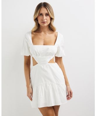 Dazie - Forever Summer Puff Sleeve Linen Blend Mini Dress - Dresses (White) Forever Summer Puff Sleeve Linen Blend Mini Dress