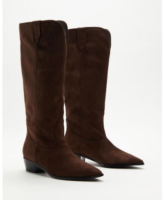 Dazie - Knee High Cow Girl Boots - Knee-High Boots (Brown Suede) Knee High Cow Girl Boots