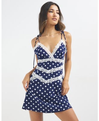 Dazie - Lace Blossom Mini Dress - Dresses (Navy Blue Polka Dot) Lace Blossom Mini Dress