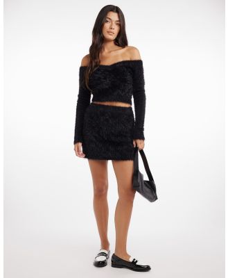 Dazie - Love Birds Mini Fluffy Knit Skirt - Skirts (Black) Love Birds Mini Fluffy Knit Skirt