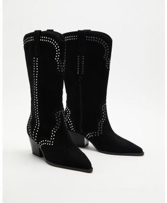 Dazie - Manon Studded Western Cowboy Boots - Boots (Black Suede Studs) Manon Studded Western Cowboy Boots