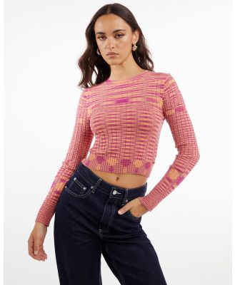 Dazie - Mimi Basic Long Sleeve Knit Top - Cropped tops (Pink Space Dye) Mimi Basic Long Sleeve Knit Top