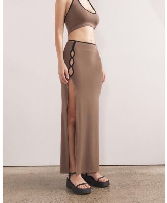 Dazie - Mirage Cut Out Slit Front Midi Skirt - Skirts (Choc & Black) Mirage Cut Out Slit Front Midi Skirt