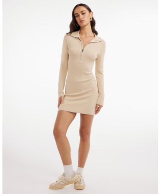 Dazie - Muse Long Sleeve Knit Mini Dress - Bodycon Dresses (Sand) Muse Long Sleeve Knit Mini Dress