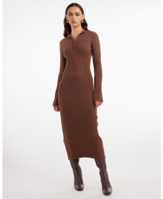 Dazie - Next In Line Knit Long Sleeve Midi Dress - Bodycon Dresses (Choc) Next In Line Knit Long Sleeve Midi Dress