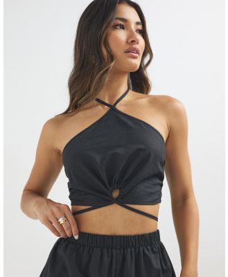 Dazie - Playful Ties Halter Top - Cropped tops (Black) Playful Ties Halter Top