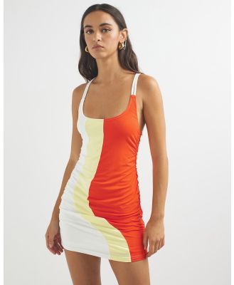 Dazie - Rhythmic Contrast Panel Jersey Mini Dress - Dresses (White, Yellow & Orange) Rhythmic Contrast Panel Jersey Mini Dress
