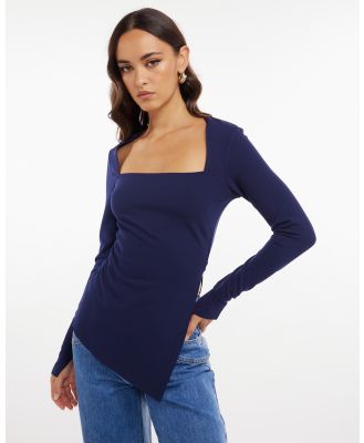 Dazie - Runway Square Neck Asymmetric Hem Top - Tops (Navy) Runway Square Neck Asymmetric Hem Top