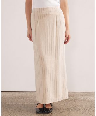 Dazie - Serenity Pinstripe Linen Blend Midi Skirt - Skirts (Beige Navy Pinstripe) Serenity Pinstripe Linen Blend Midi Skirt