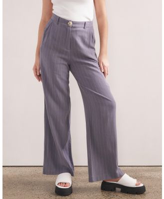 Dazie - Serenity Pinstripe Linen Blend Wide Leg Pants - Pants (Grey Pinstripes) Serenity Pinstripe Linen Blend Wide Leg Pants