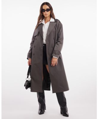 Dazie - Shadow Dancer Double Breasted Trench Coat - Trench Coats (Charcoal) Shadow Dancer Double-Breasted Trench Coat