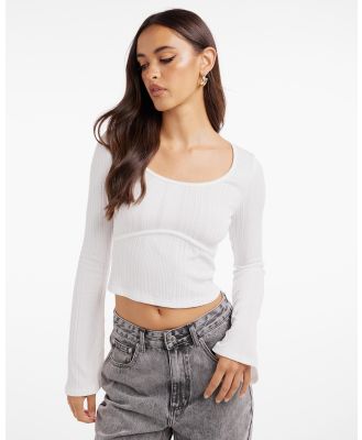 Dazie - Solar Beam Scoop Neck Long Sleeve Top - Cropped tops (White) Solar Beam Scoop Neck Long Sleeve Top