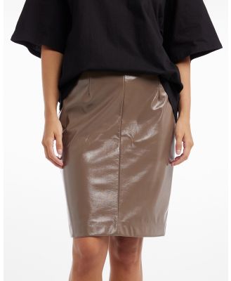 Dazie - Standing On Business Knee Length Skirt - Leather skirts (Olive) Standing On Business Knee Length Skirt