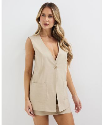 Dazie - Summer Dream Oversized Linen Blend Vest - Coats & Jackets (Taupe) Summer Dream Oversized Linen Blend Vest