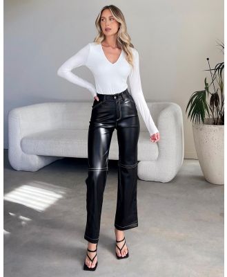 Dazie - True Calling Faux Leather High Waisted Pants - Pants (Black with White Stitching) True Calling Faux Leather High Waisted Pants