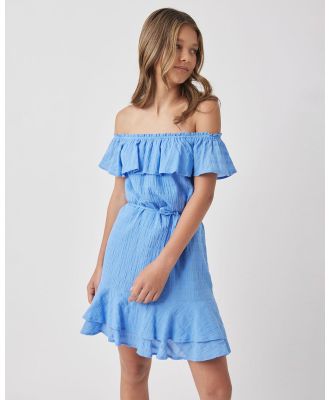 Decjuba Kids - Lizzie Off Shoulder Dress   Teens - Dresses (Vista Blue) Lizzie Off Shoulder Dress - Teens
