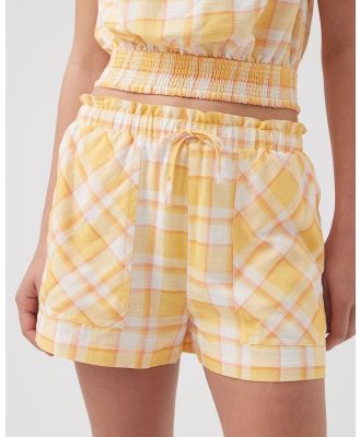 Decjuba Kids - Lucy Patch Pocket Shorts   Teens - High-Waisted (Yellow Check) Lucy Patch Pocket Shorts - Teens