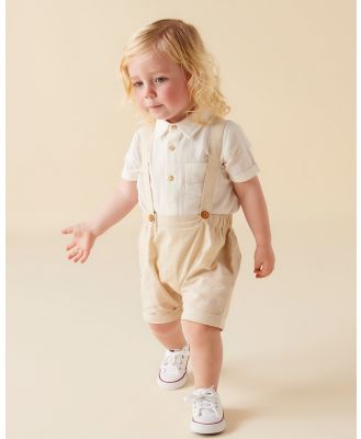 Designer Kidz - Finley Linen Suspender Shorts - Shorts (Sand) Finley Linen Suspender Shorts