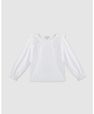 Designer Kidz - Rosalie Lace Frill L S Top - T-Shirts & Singlets (Pink) Rosalie Lace Frill L-S Top