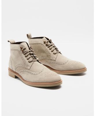 Double Oak Mills - Darcy Brogue Boots - Boots (Stone Suede) Darcy Brogue Boots
