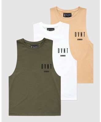 DVNT - 3 Pack Framed Tank Camel, Olive & White - T-Shirts & Singlets (BEIGE, GREEN & WHITE) 3-Pack Framed Tank - Camel, Olive & White