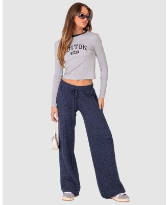 EDIKTED - Portia Relaxed Cable Knit Pants - Pants (NAVY) Portia Relaxed Cable Knit Pants