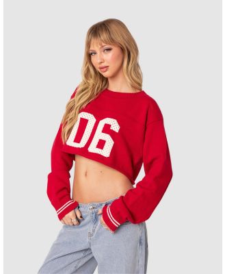 EDIKTED - Varsity Cropped Sweater - Sweats & Hoodies (RED) Varsity Cropped Sweater