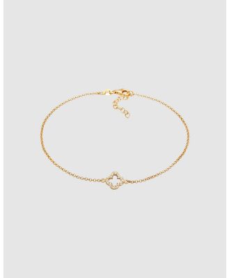 Elli Jewelry -  Anklet Cloverleaf Pendant Lucky Charm with Zirconia in 925 Sterling Silver Gold Plated - Jewellery (Gold) Anklet Cloverleaf Pendant Lucky Charm with Zirconia in 925 Sterling Silver Gold Plated