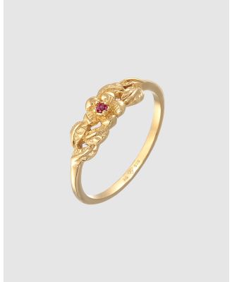 Elli Jewelry -  Ring Flower Floral with Synthetic Ruby in 925 Sterling Silver Gold Plated - Jewellery (Gold) Ring Flower Floral with Synthetic Ruby in 925 Sterling Silver Gold Plated