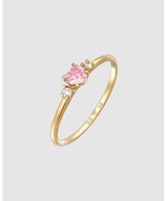 Elli Jewelry -  Ring Heart with Zirconia Crystal Pink in 925 Sterling Silver Gold Plated - Jewellery (Gold) Ring Heart with Zirconia Crystal Pink in 925 Sterling Silver Gold Plated