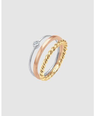 Elli Jewelry - Ring Tricolour Set Solitaire Basic Twisted with Crystal in 925 sterling silver - Jewellery (multi) Ring Tricolour Set Solitaire Basic Twisted with Crystal in 925 sterling silver