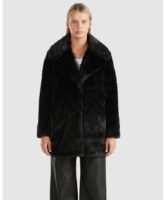 ENA PELLY - Minimalist Faux Fur Jacket - Coats & Jackets (Black) Minimalist Faux Fur Jacket