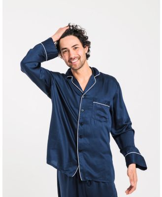Ettitude - Sateen Long Sleeve PJ Shirt - Sleepwear (Blue) Sateen Long Sleeve PJ Shirt