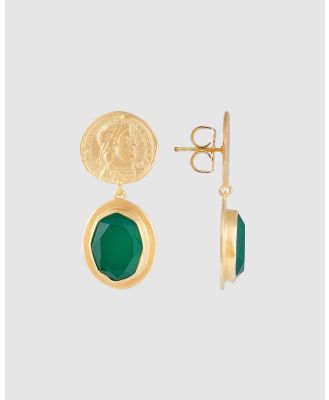 FAIRLEY - Green Agate Ancient Coin Drops - Jewellery (Gold) Green Agate Ancient Coin Drops