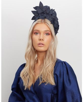 Fillies Collection - Bespoke Leather Flower Headband Fascinator - Fascinators (Navy) Bespoke Leather Flower Headband Fascinator