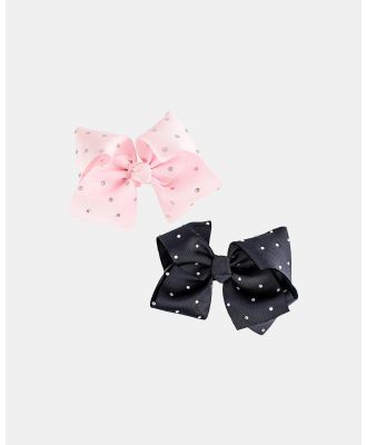 Flo Dancewear - Grosgrain Diamante Bow 2 Pack   Kids - Hair Accessories (Pink & Black) Grosgrain Diamante Bow 2-Pack - Kids