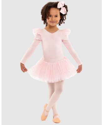 Flo Dancewear - Tara Long Sleeve Leotard With Shoulder Ruffle   Kids - Tops (Pink) Tara Long Sleeve Leotard With Shoulder Ruffle - Kids