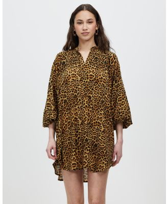 Florencia The Label - Madalena Mini Shirt - Printed Dresses (Tan Leopard) Madalena Mini Shirt