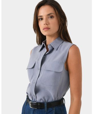 Forcast - Aimee Sleeveless Shirt - Shirts & Polos (Pigeon Blue) Aimee Sleeveless Shirt
