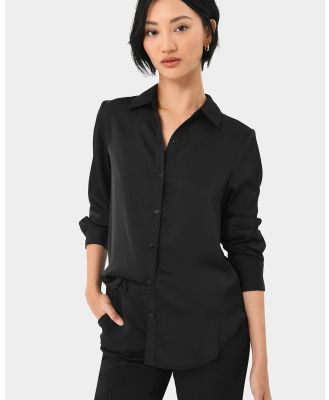 Forcast - Coco Loose Fit Satin Blouse - Shirts & Polos (Black) Coco Loose Fit Satin Blouse