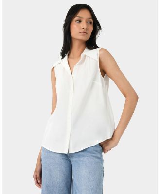 Forcast - Dolores Sleeveless Collared Top - Tops (Ivory) Dolores Sleeveless Collared Top