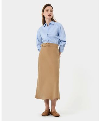 Forcast - Isla Belted Midi Skirt - Skirts (Camel) Isla Belted Midi Skirt