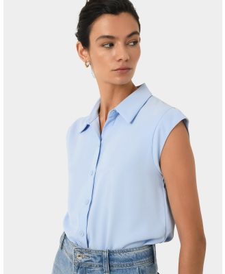Forcast - Katerina Cap Sleeve Shirt - Shirts & Polos (Sky Blue) Katerina Cap Sleeve Shirt